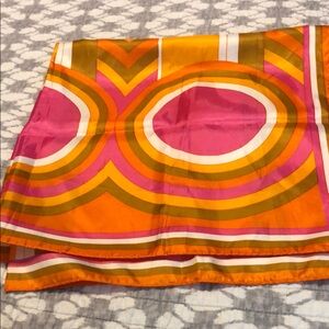 Totes Orange and Pink Scarf with Circular Motifs and Geometric Patterns